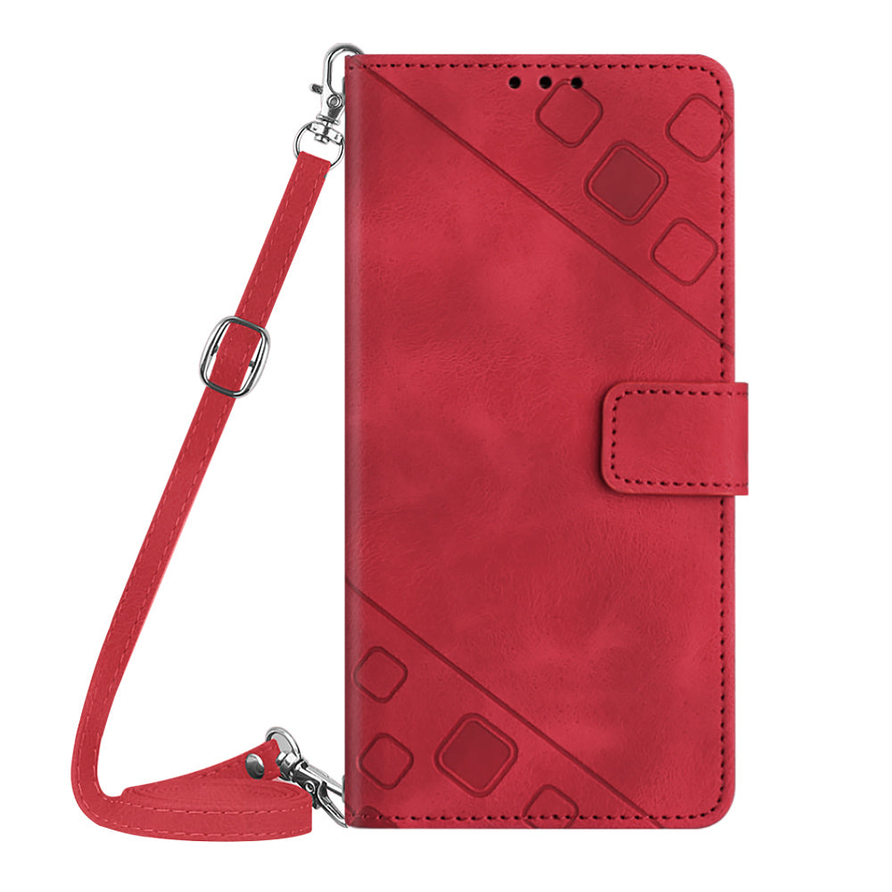 PT005 YB Imprinting Series-7 for iPhone 15 Pro Max Wallet Phone Case PU Leather Stand Cover with Shoulder Strap - Red PT005 YB Imprinting Series-7 for iPhone 15 Pro Max Wallet Phone Case PU Leather Stand Cover with Shoulder Strap - Red